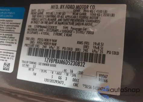 2013 Ford Mustang V6 из США, поврежденный, VIN 1ZVBP8AM6D5230832